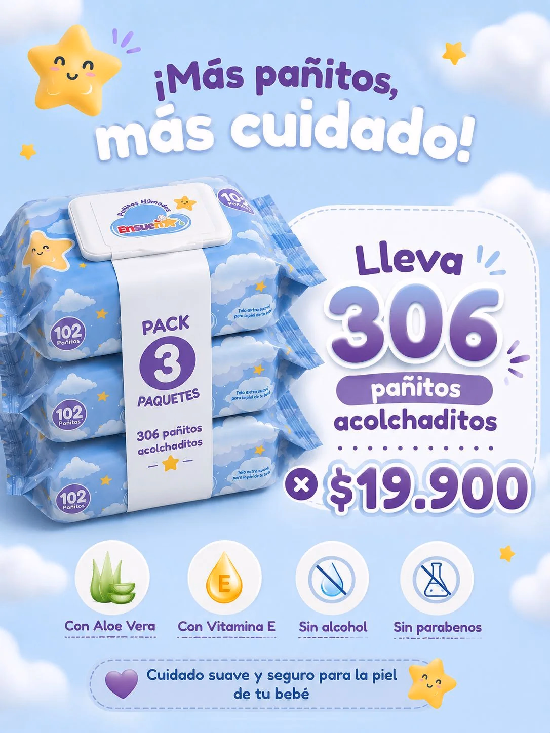 PROMO PAÑITOS HUMEDOS ENSUEÑO 306 UNIDADES